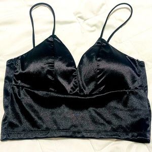 New Sexy Satin Black Crop Top Intimate Bra Top Women’s X-Small Lingerie